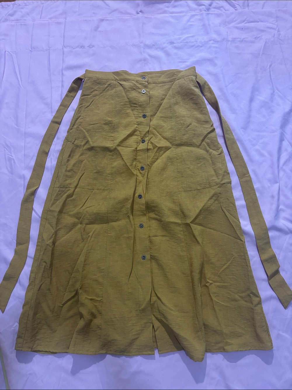 Lost + Wander mustard yellow Button-Front Midi Skirt with Waist Ties
